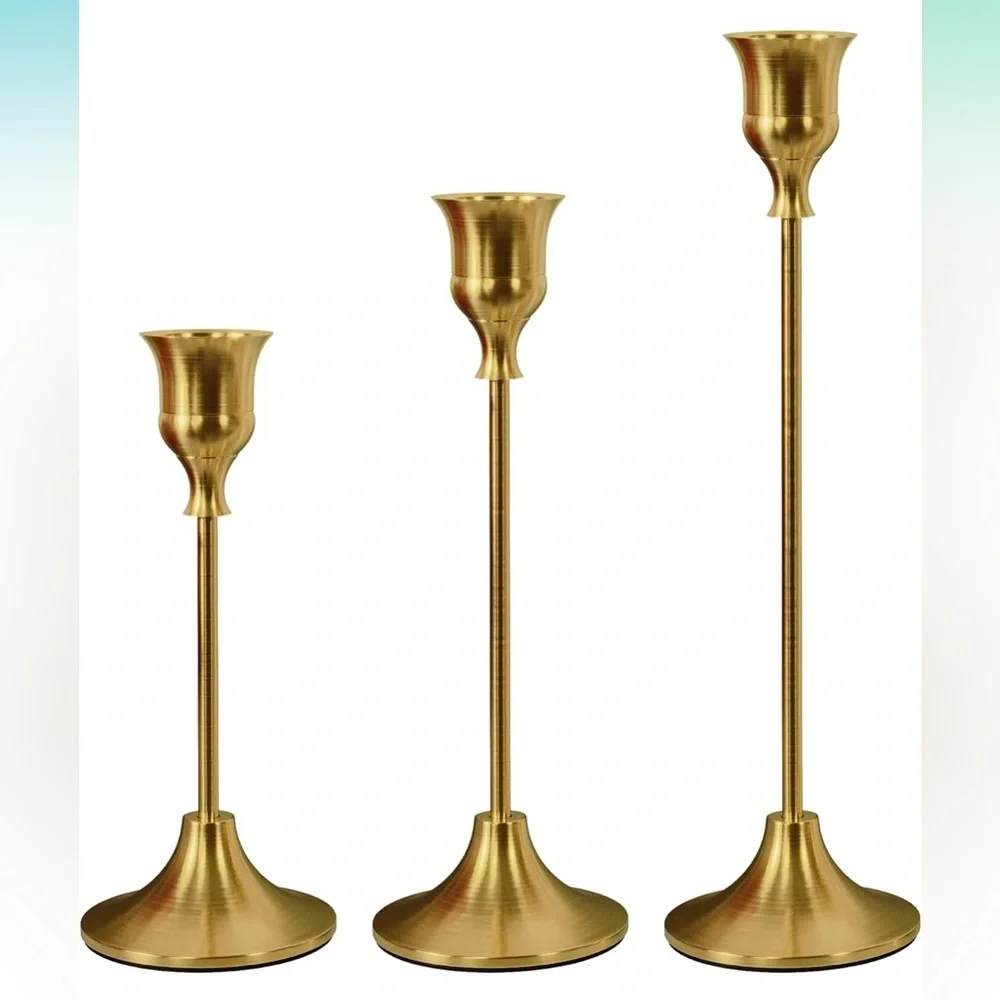 🆕 Set of 3 Brass Candlestick Holders - Picture 1 of 10